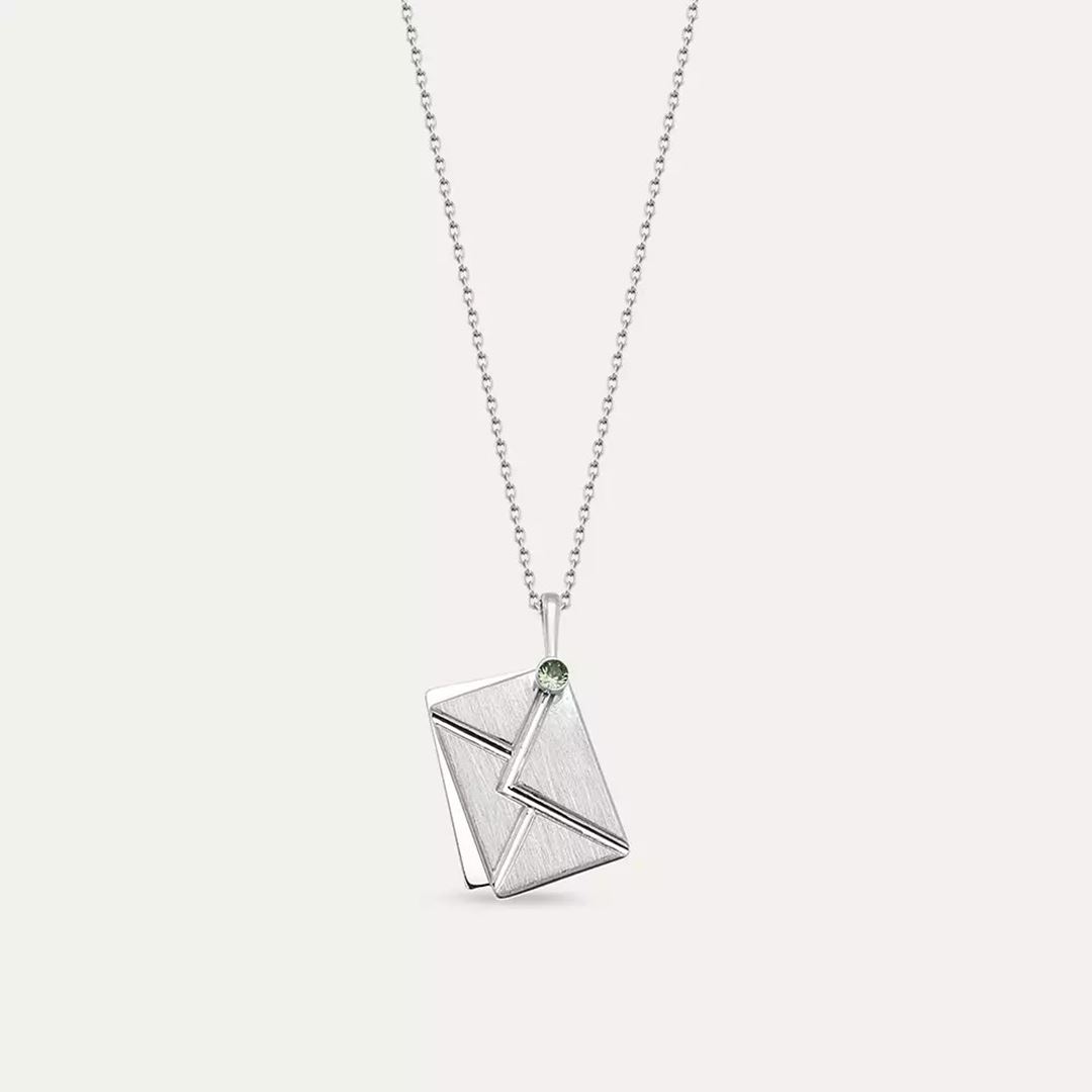 Envelope Green Safir Taşlı Beyaz Altın Kolye
