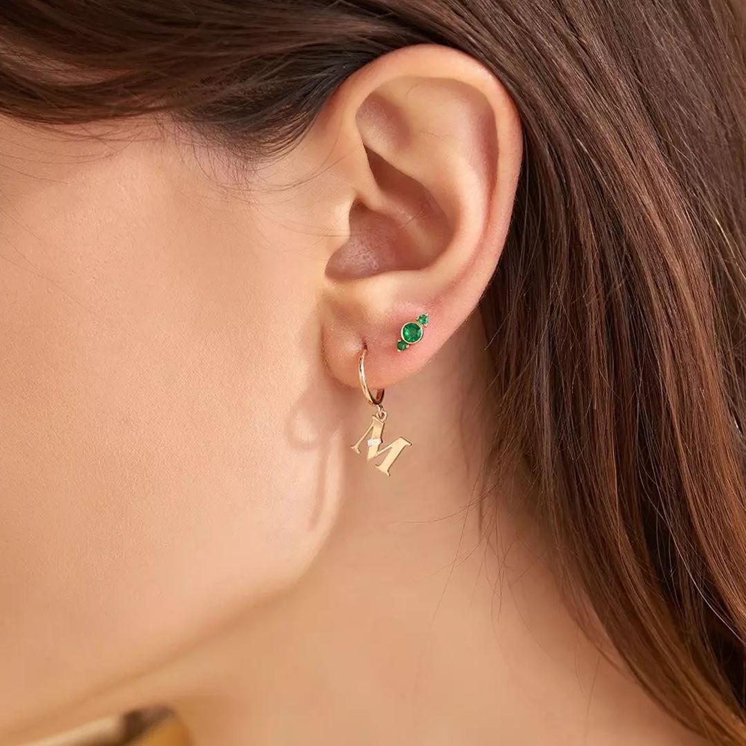 Andy Zümrüt Taşlı Rose Altın Mini Tek Küpe