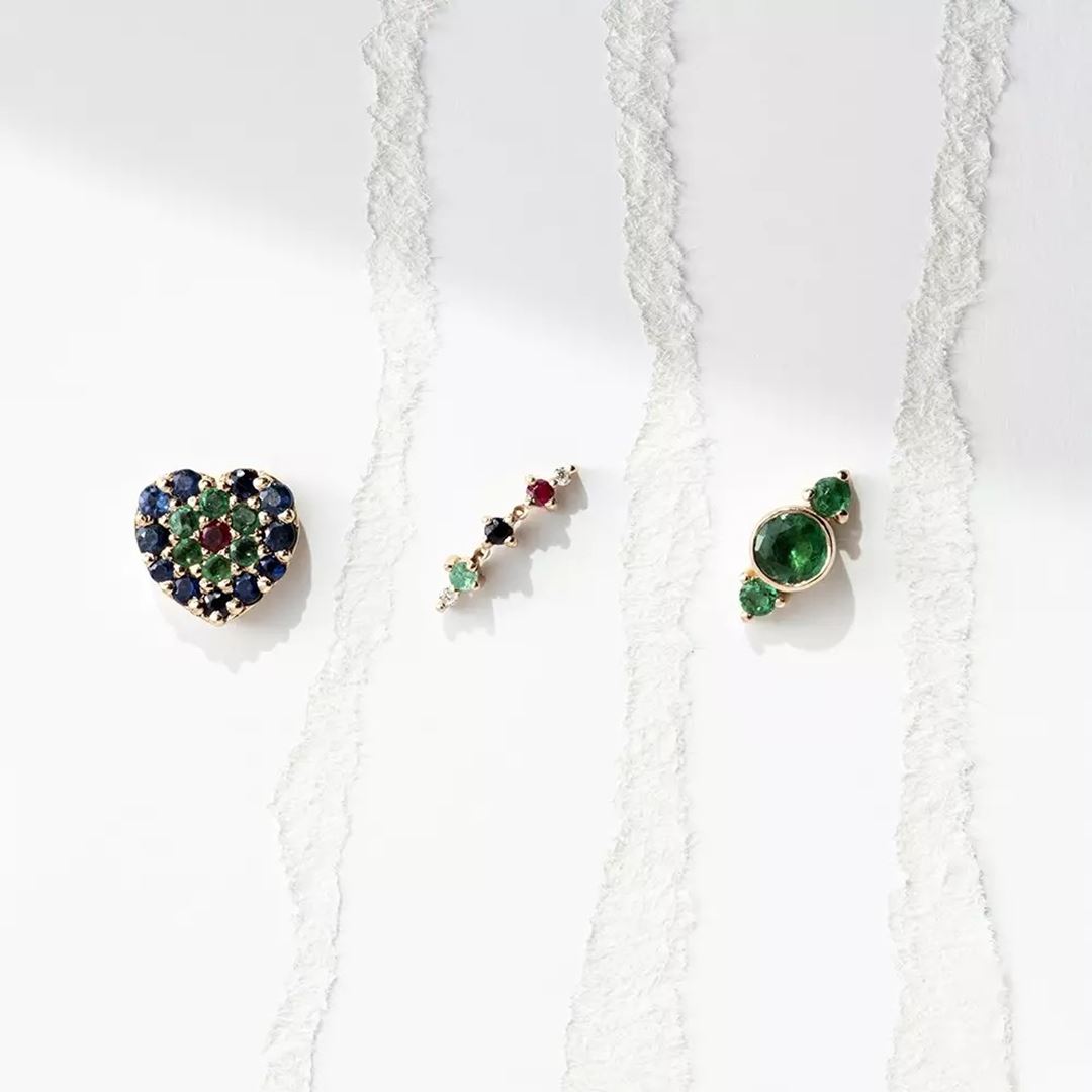 Andy Zümrüt Taşlı Rose Altın Mini Tek Küpe