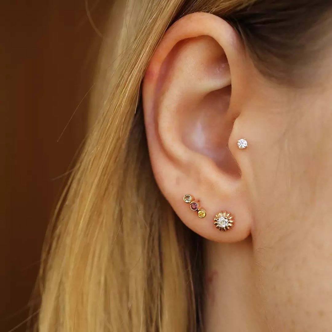 Sunflower Pırlanta Taşlı Rose Altın Tek Küpe