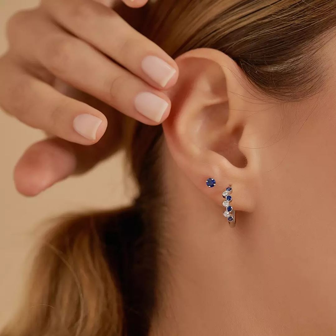 Paio Safir Taşlı Beyaz Altın Küpe