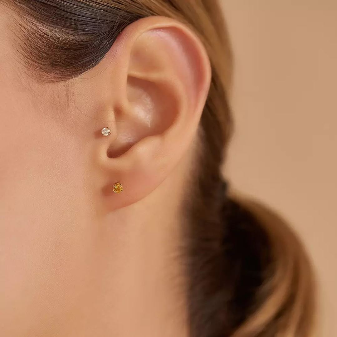 Paio Light Yellow Safir Taşlı Rose Altın Küpe