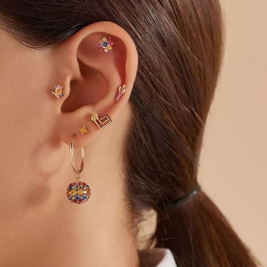 Paio Light Yellow Safir Taşlı Rose Altın Küpe