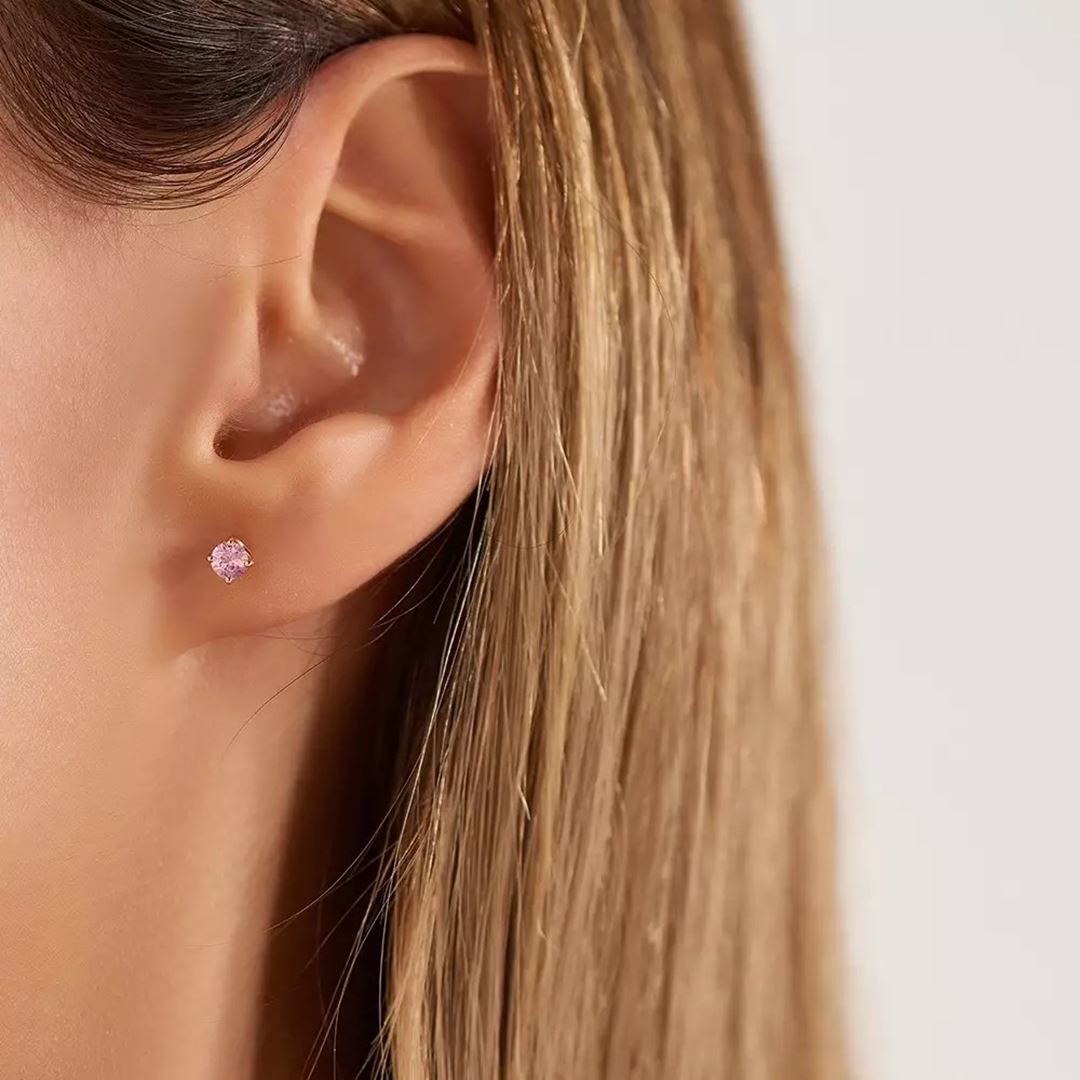 Paio Light Pink Safir Taşlı Rose Altın Küpe