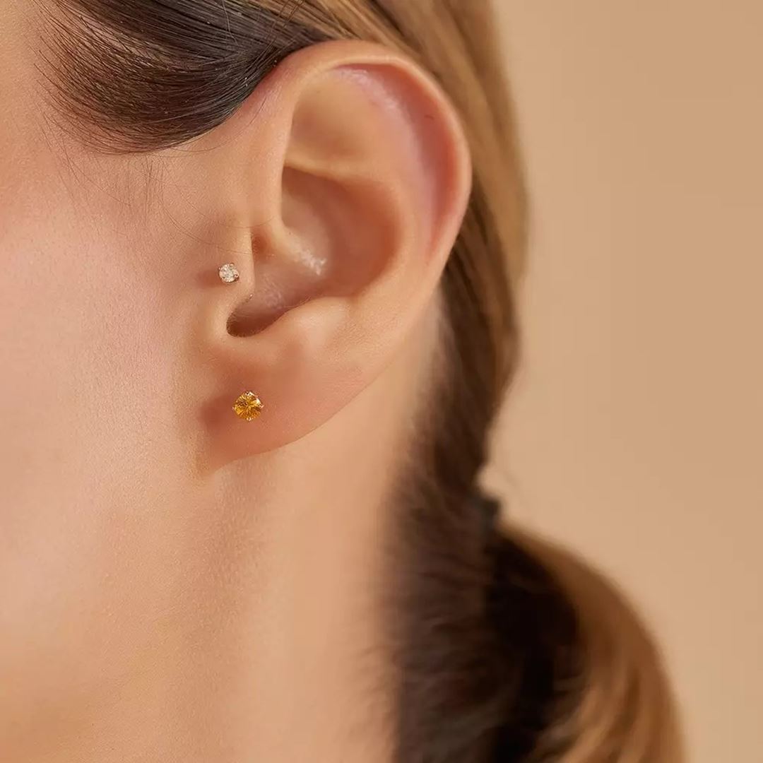 Paio Yellow Safir Taşlı Rose Altın Küpe