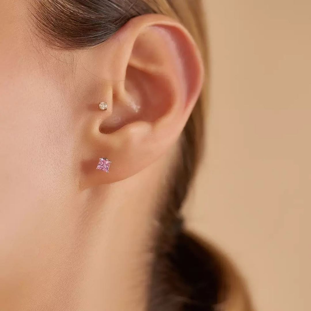 Paio Light Pink Safir Taşlı Beyaz Altın Küpe