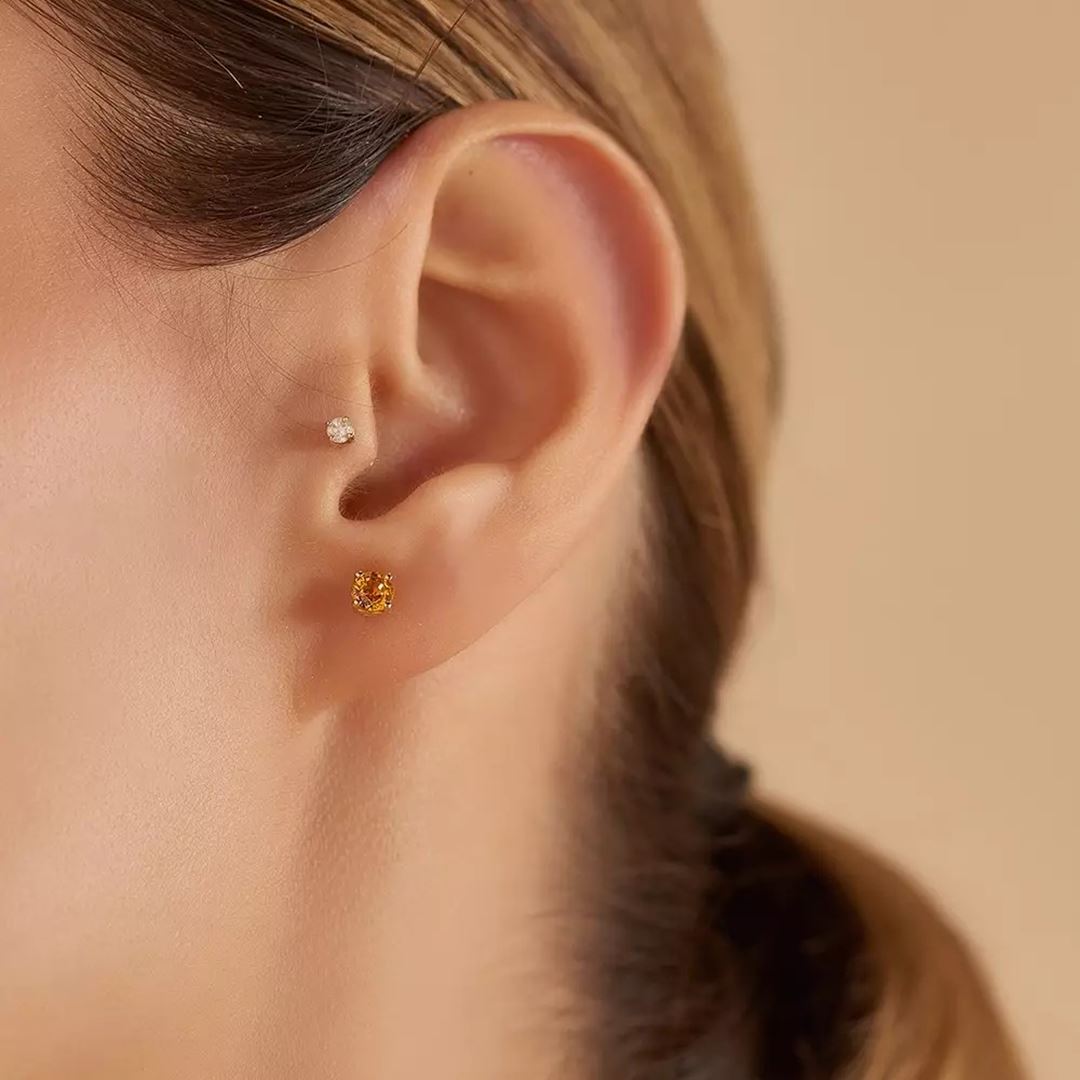 Paio 0.80 CT Yellow Safir Taşlı Rose Altın Küpe