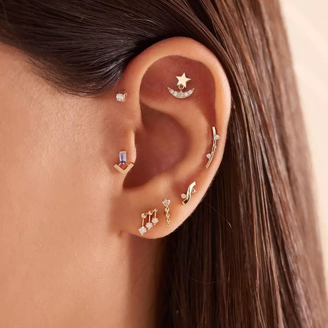 Nota Prenses Kesim Pırlanta Taşlı Rose Altın Altın Tek Küpe