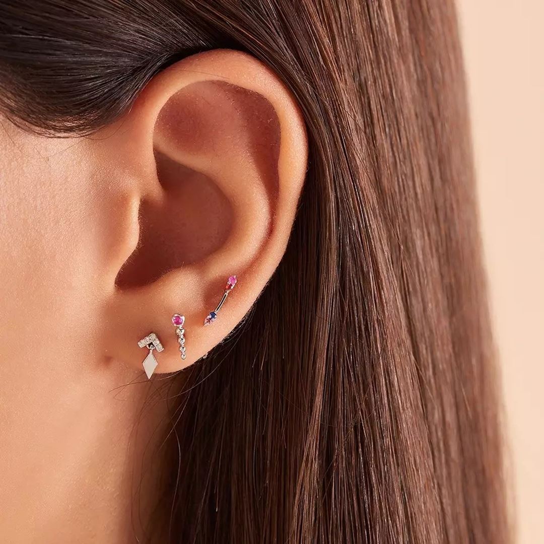 Glim Pırlanta Taşlı Beyaz Altın Tek Küpe