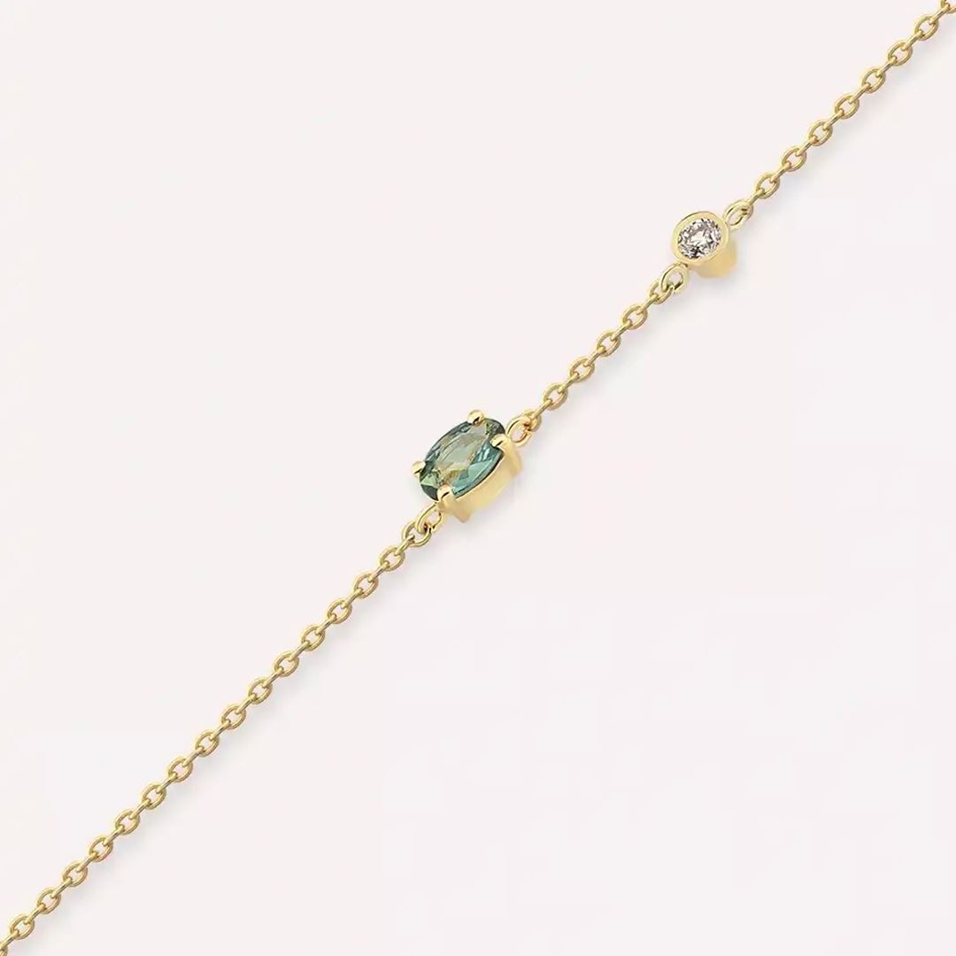 Marea Green Safir ve Pırlanta Taşlı Sarı Altın Bileklik