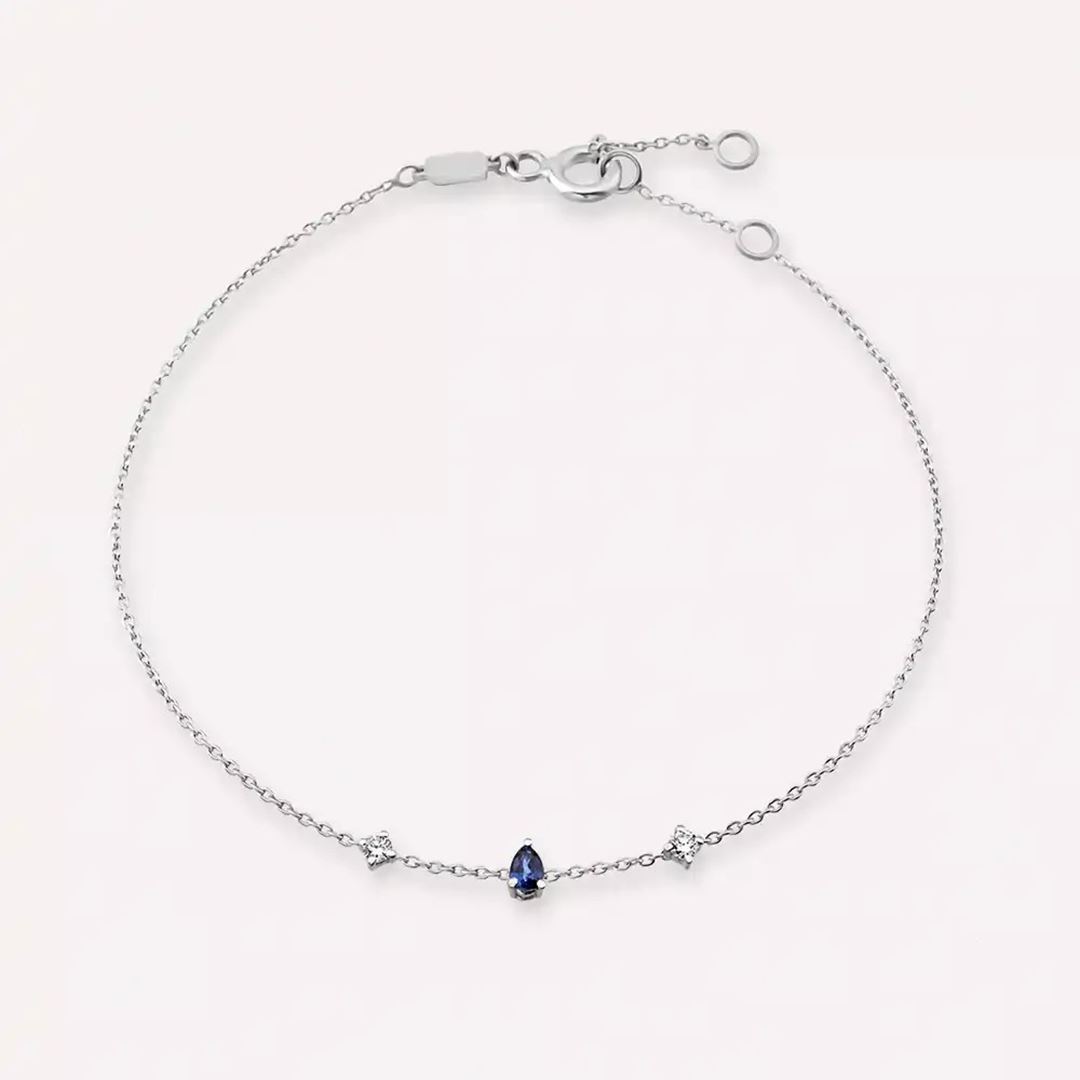 Tear Safir ve Pırlanta Taşlı Beyaz Altın Bileklik