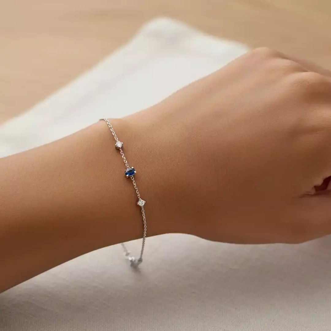 Tear Safir ve Pırlanta Taşlı Beyaz Altın Bileklik