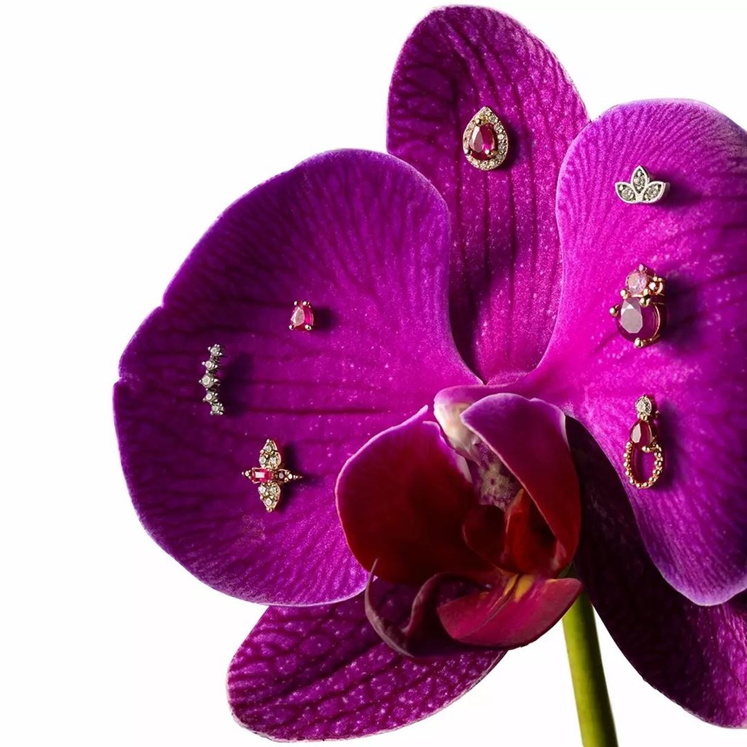 Frutti Yakut Taşlı Rose Altın Piercing