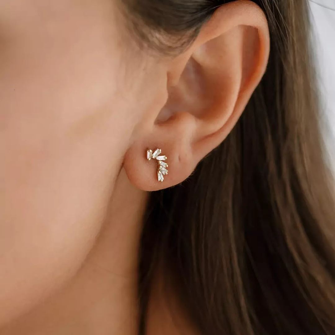 Bevel Pırlanta Taşlı Rose Altın Küpe