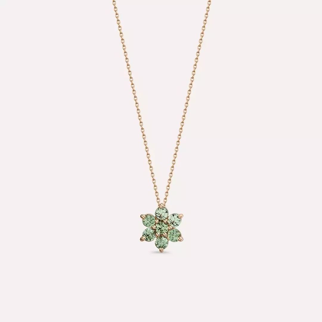 Luvis Green Safir Taşlı Rose Altın Kolye