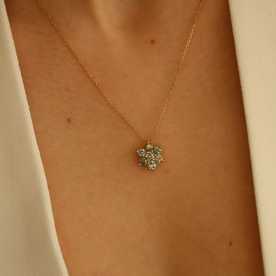 Luvis Green Safir Taşlı Rose Altın Kolye