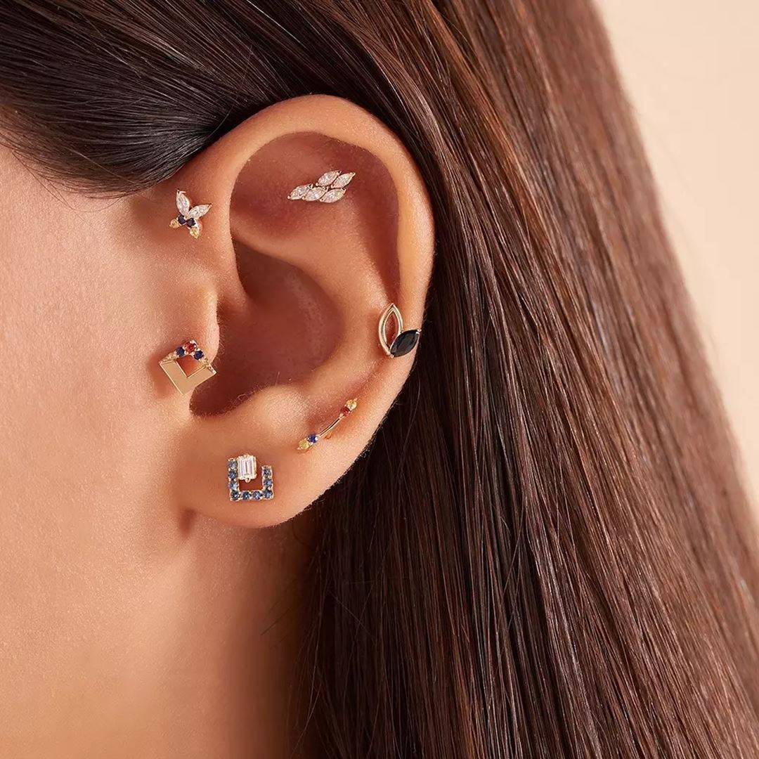 Frond Blue Safir Taşlı Rose Altın Piercing