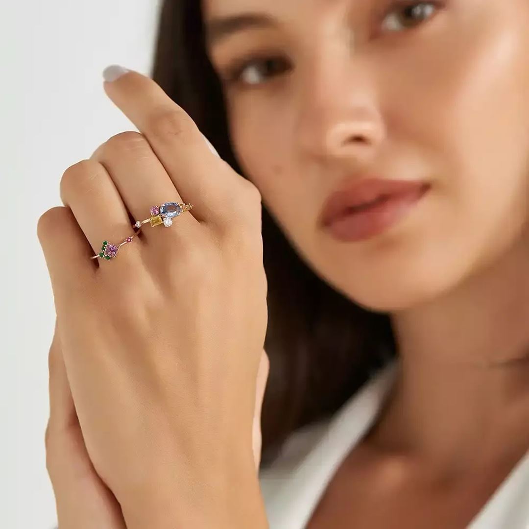 0.35 CT Safir, Zümrüt ve Yakut Taşlı Rose Altın Yüzük