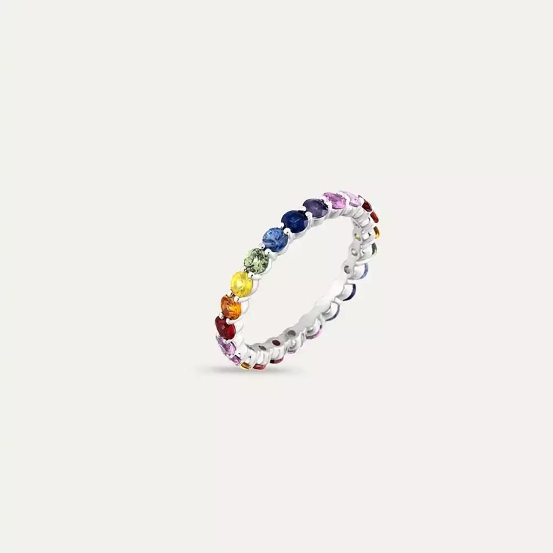 2.11 CT Multicolor Safir Taşlı Beyaz Altın Tamtur Yüzük