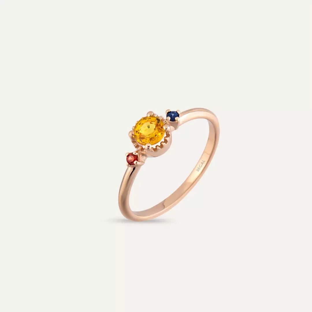 Trine 0.60 CT Multicolor Safir Taşlı Rose Altın Yüzük