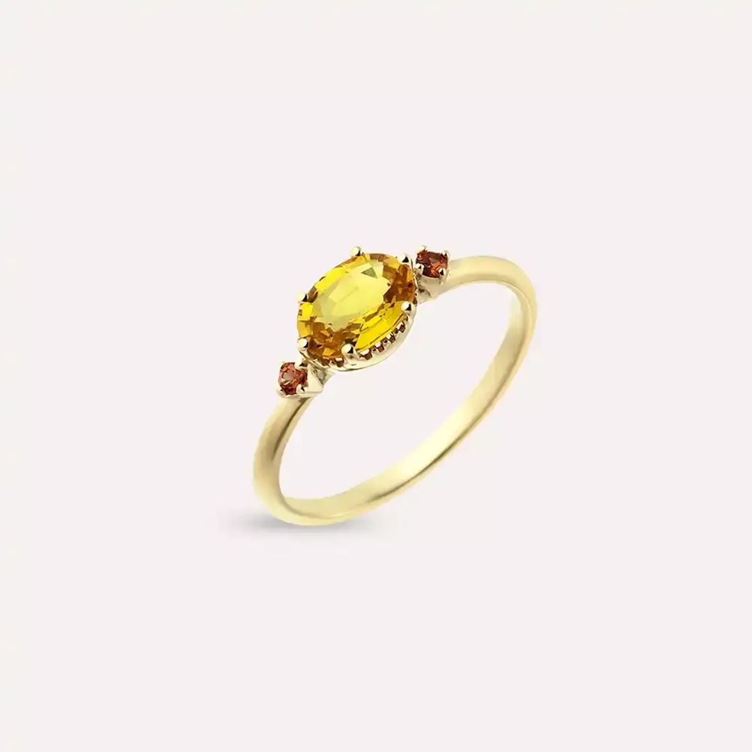 0.95 CT Yellow ve Orange Safir Taşlı Sarı Altın Yüzük