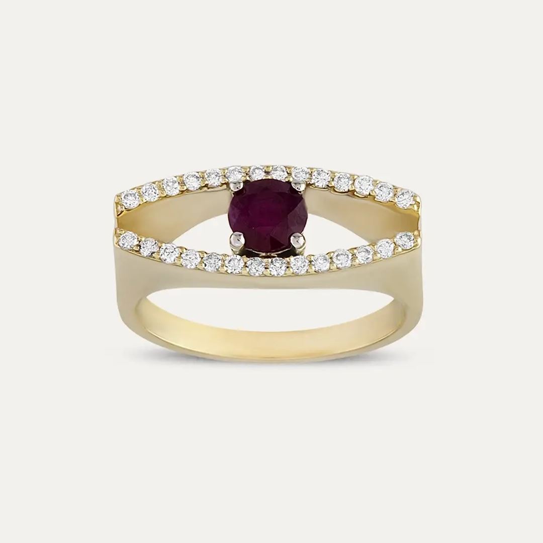 1.01 CT Yakut ve Pırlanta Taşlı Sarı Altın Yüzük