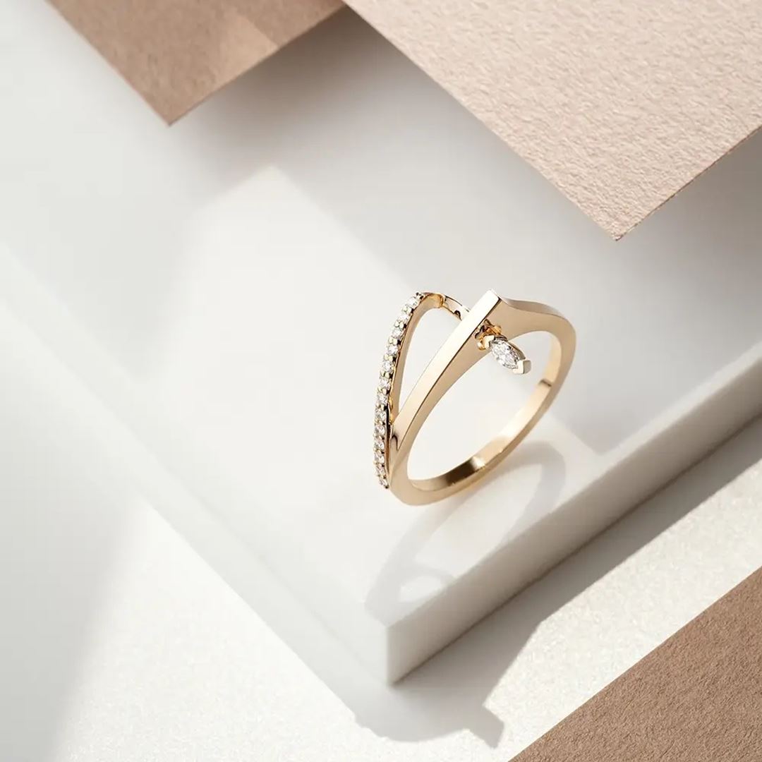 Vero 0.15 CT Markiz Kesim Pırlanta Taşlı Sarı Altın Yüzük