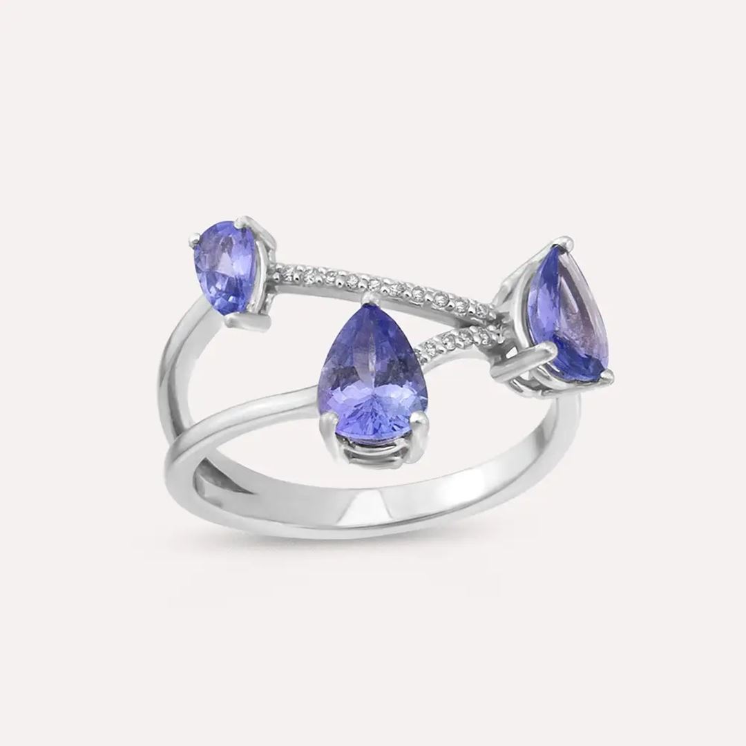 1.62 CT Tanzanit ve Pırlanta Taşlı Beyaz Altın Yüzük