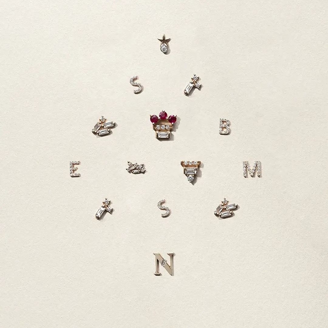 B Harf Pırlanta Taşlı Rose Altın Piercing