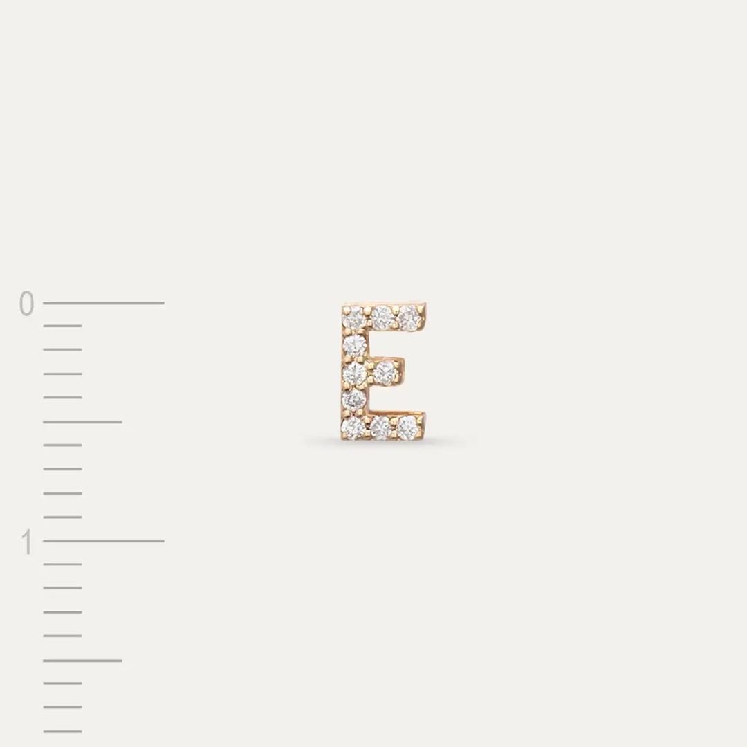 E Harf Pırlanta Taşlı Rose Altın Piercing