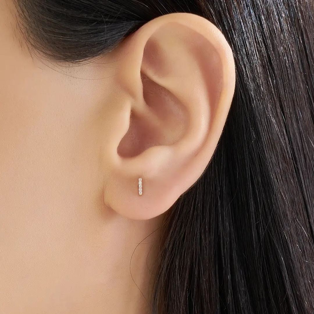 I Harf Pırlanta Taşlı Rose Altın Piercing