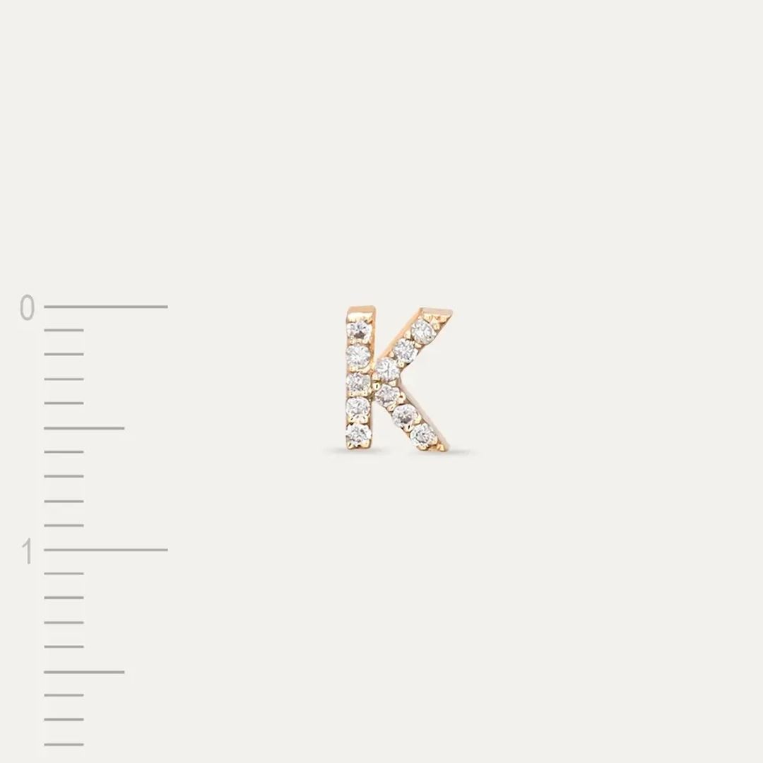 K Harf Pırlanta Taşlı Rose Altın Piercing