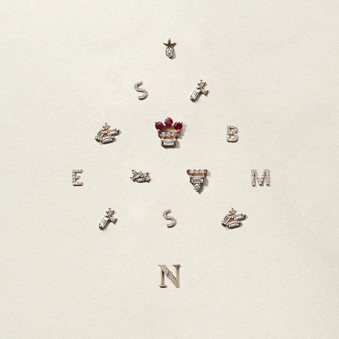 M Harf Pırlanta Taşlı Rose Altın Piercing