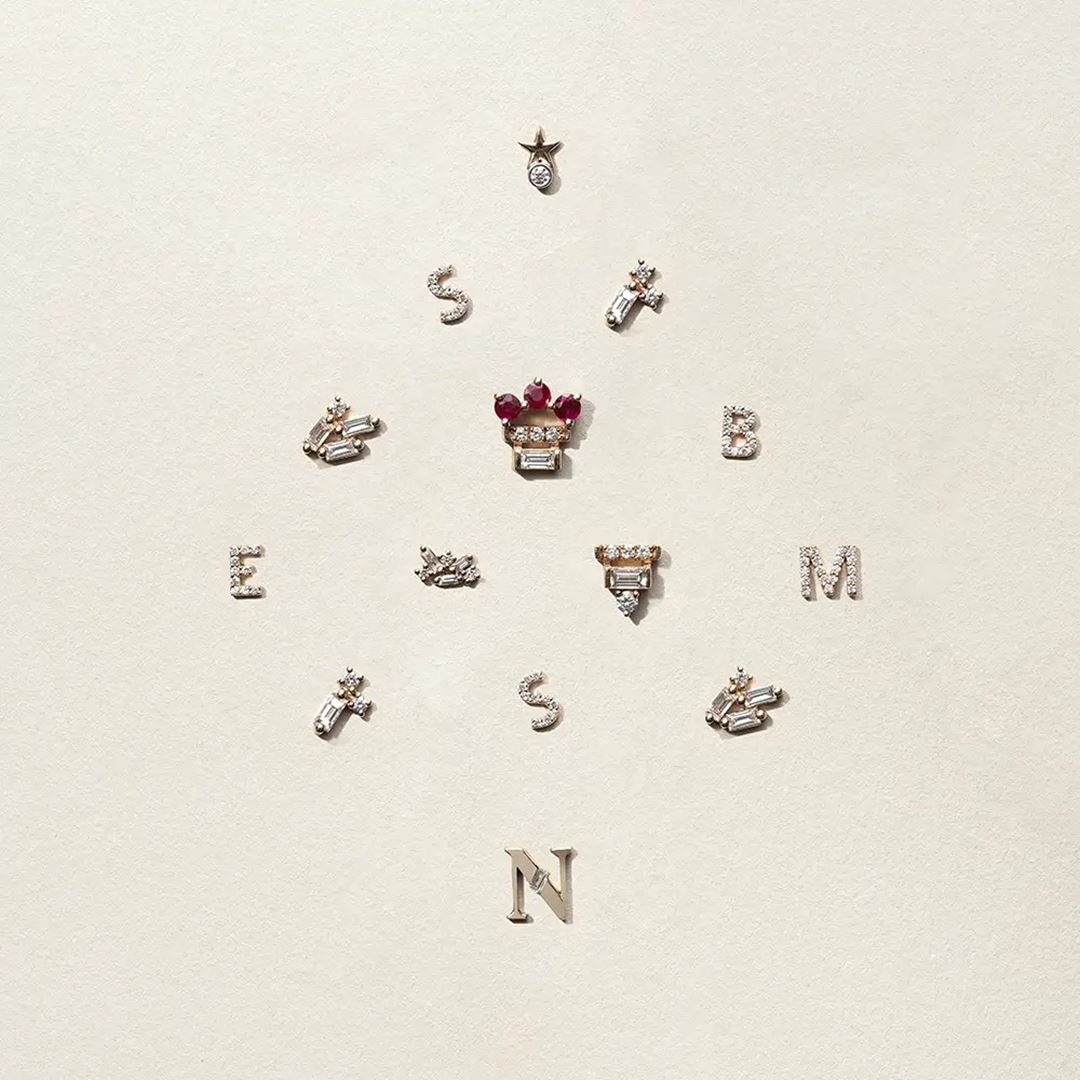 S Harf Pırlanta Taşlı Rose Altın Piercing