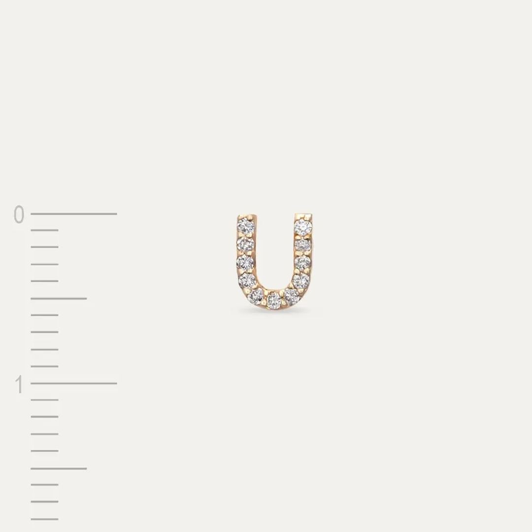 U Harf Pırlanta Taşlı Rose Altın Piercing