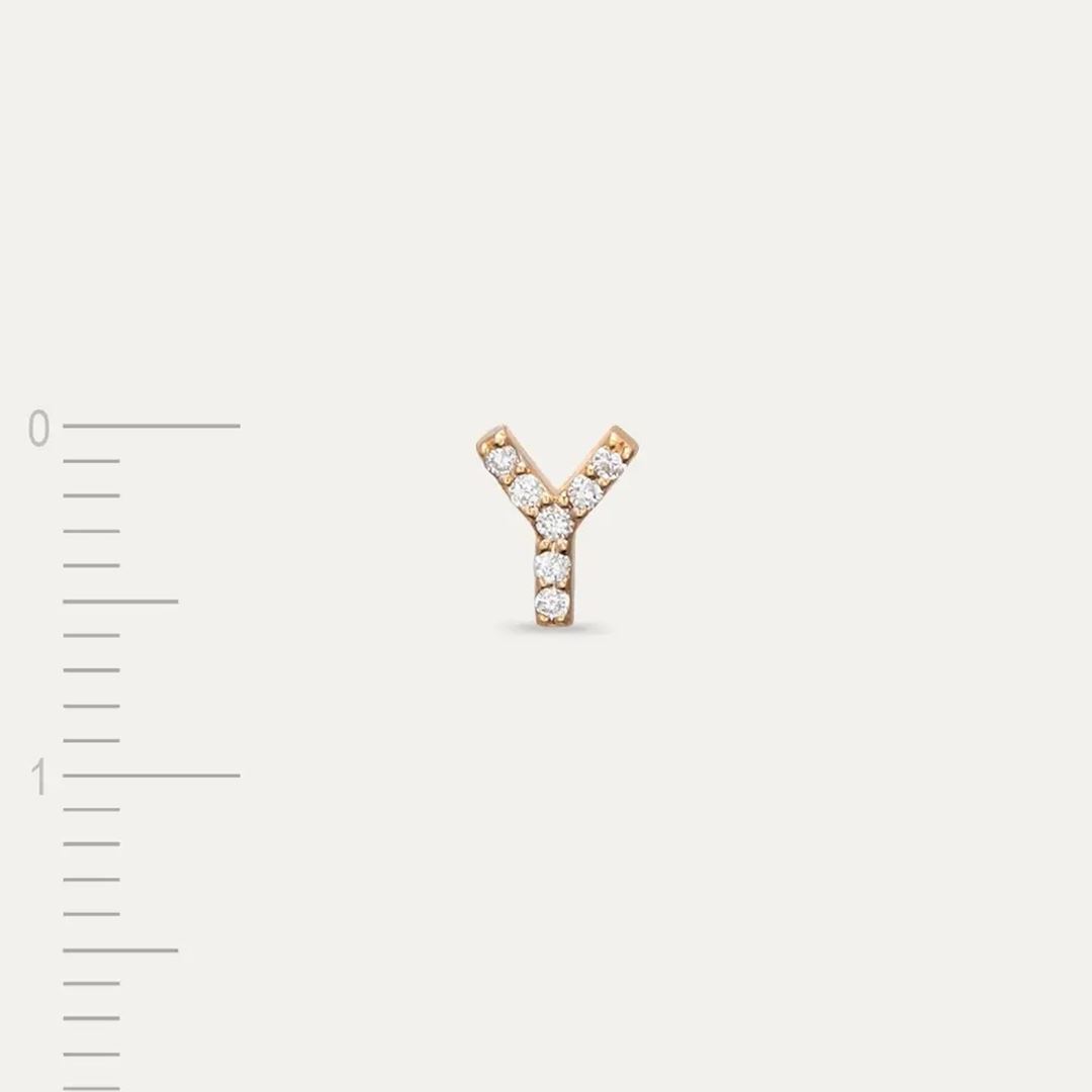 Y Harf Pırlanta Taşlı Rose Altın Piercing