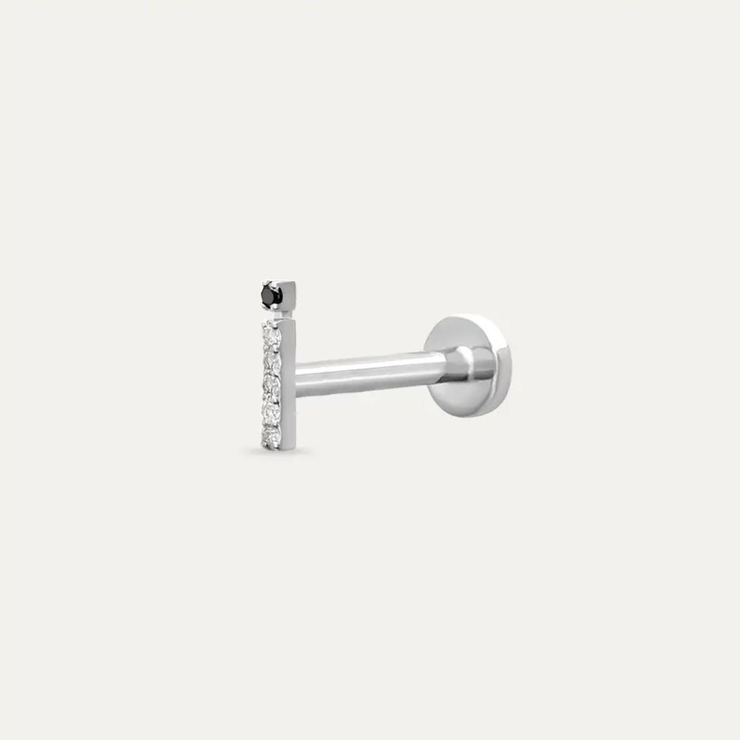 İ Harf Pırlanta Taşlı Beyaz Altın Piercing