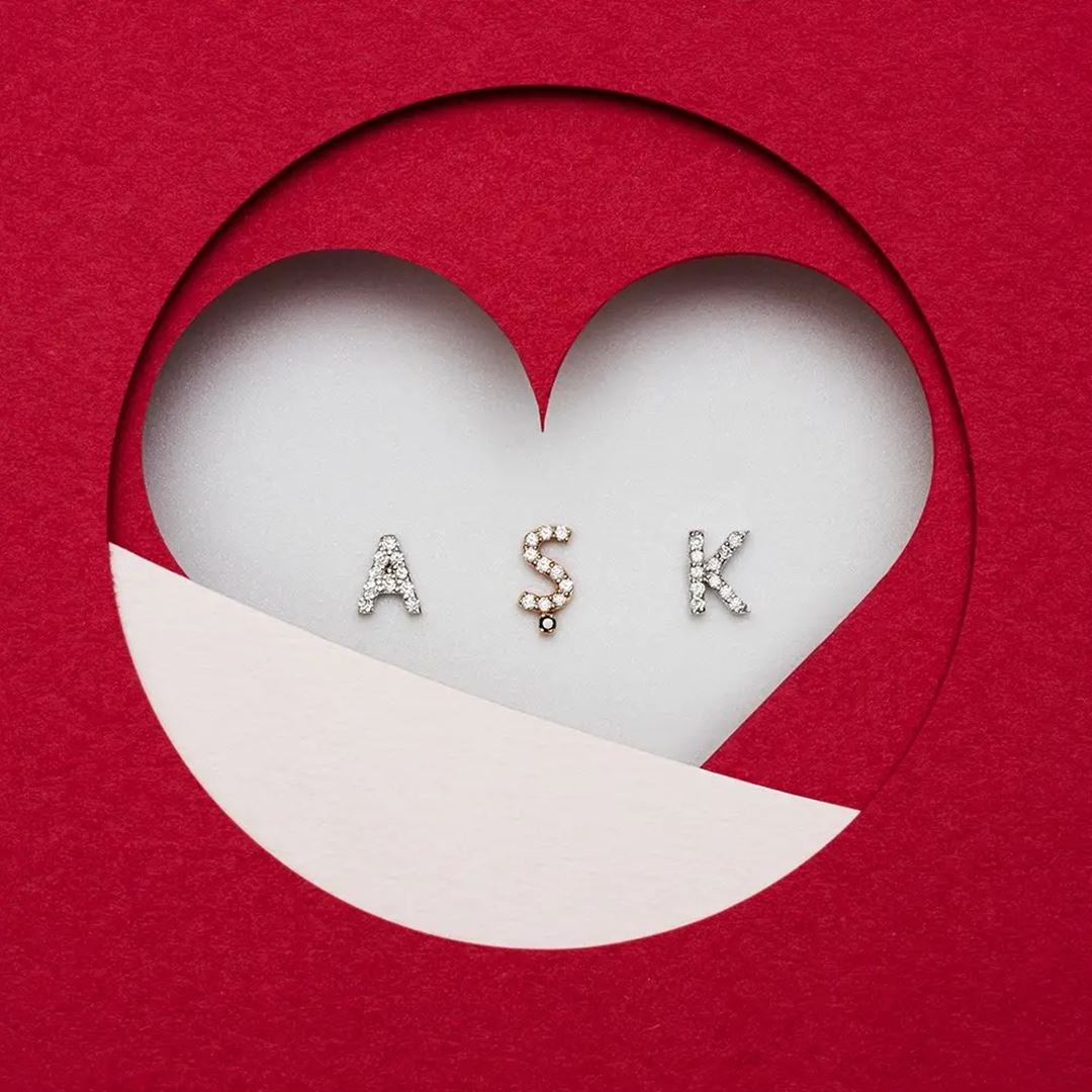 K Harf Pırlanta Taşlı Beyaz Altın Piercing