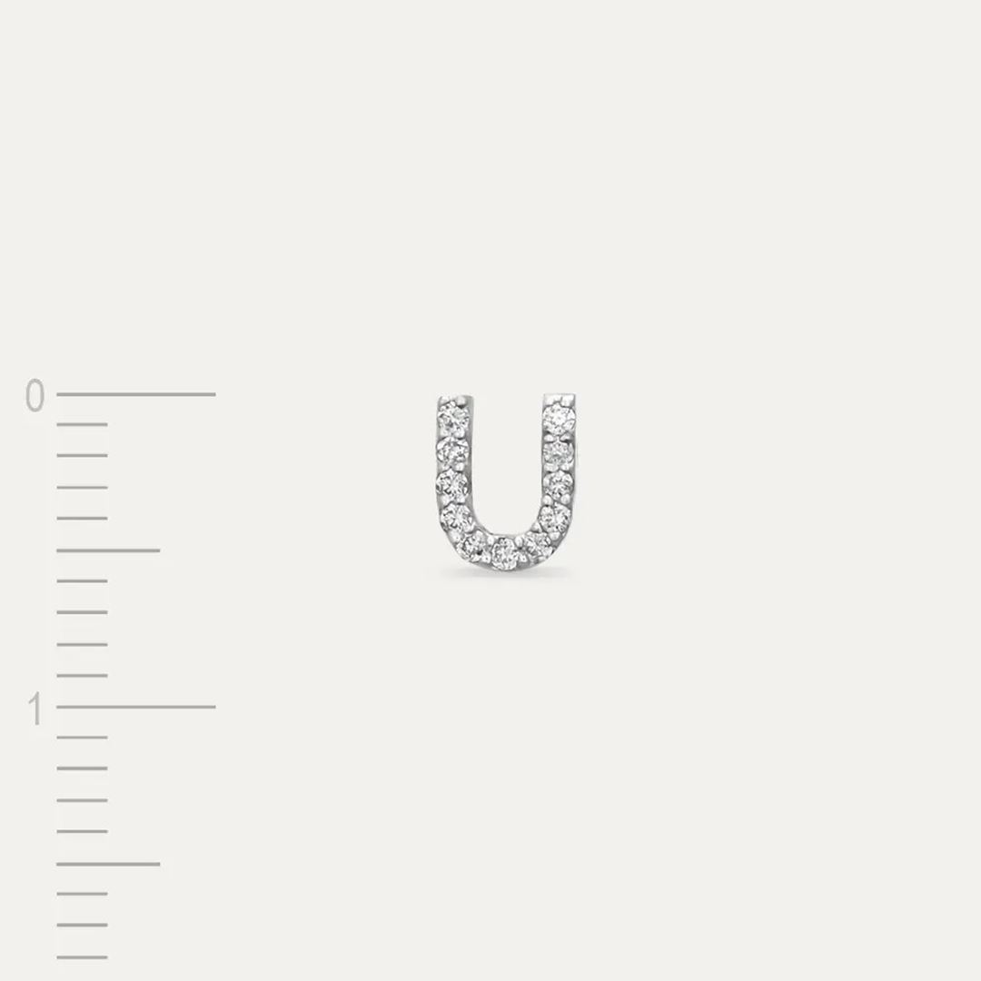 U Harf Pırlanta Taşlı Beyaz Altın Piercing