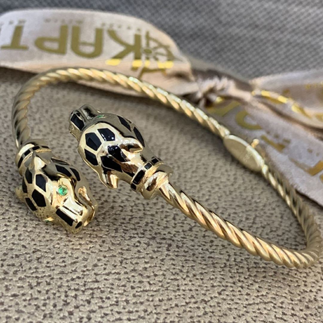 Beyaz Taşlı Kaplan Altın Bilezik Y00051