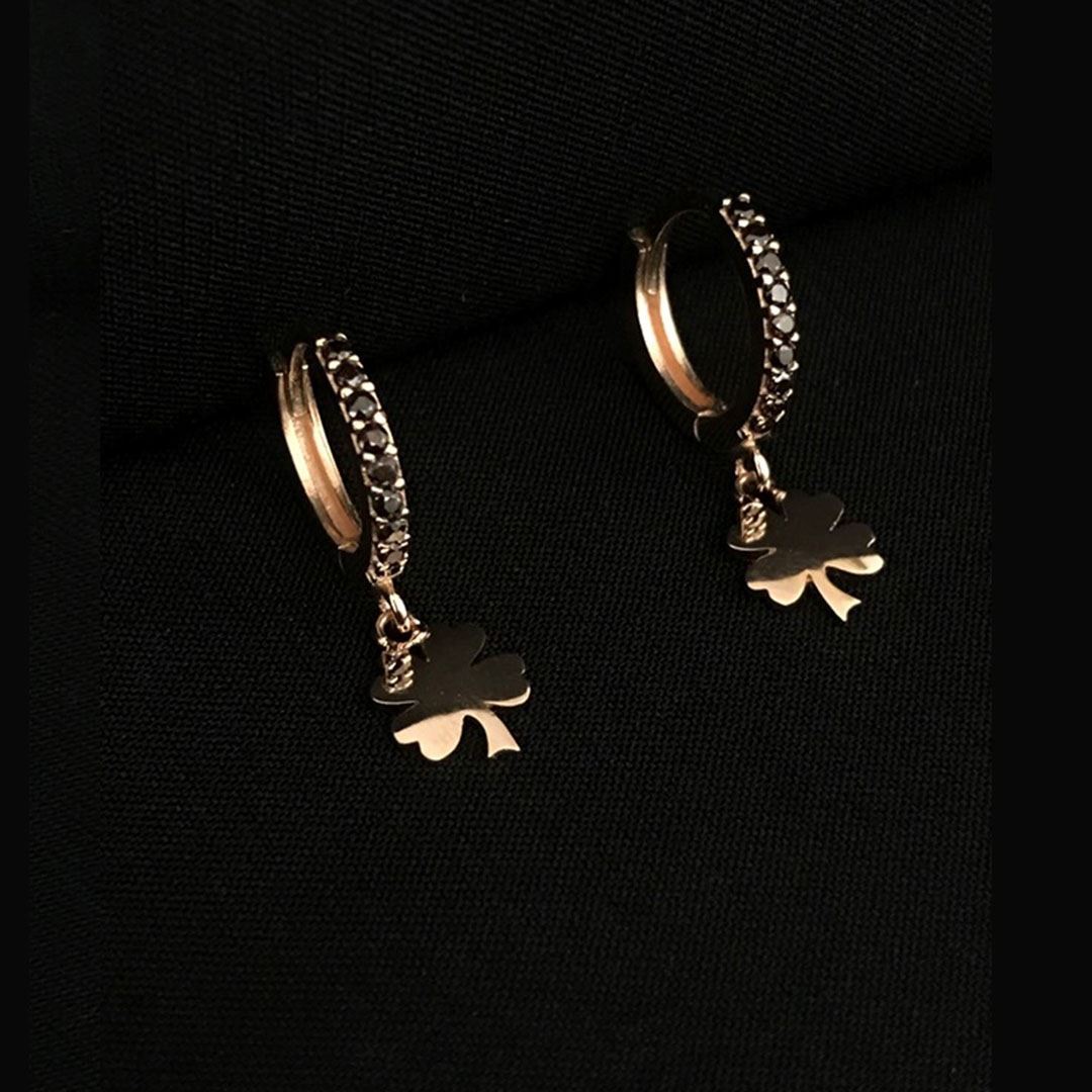 Siyah Taşlı Yonca Küpe KP0122