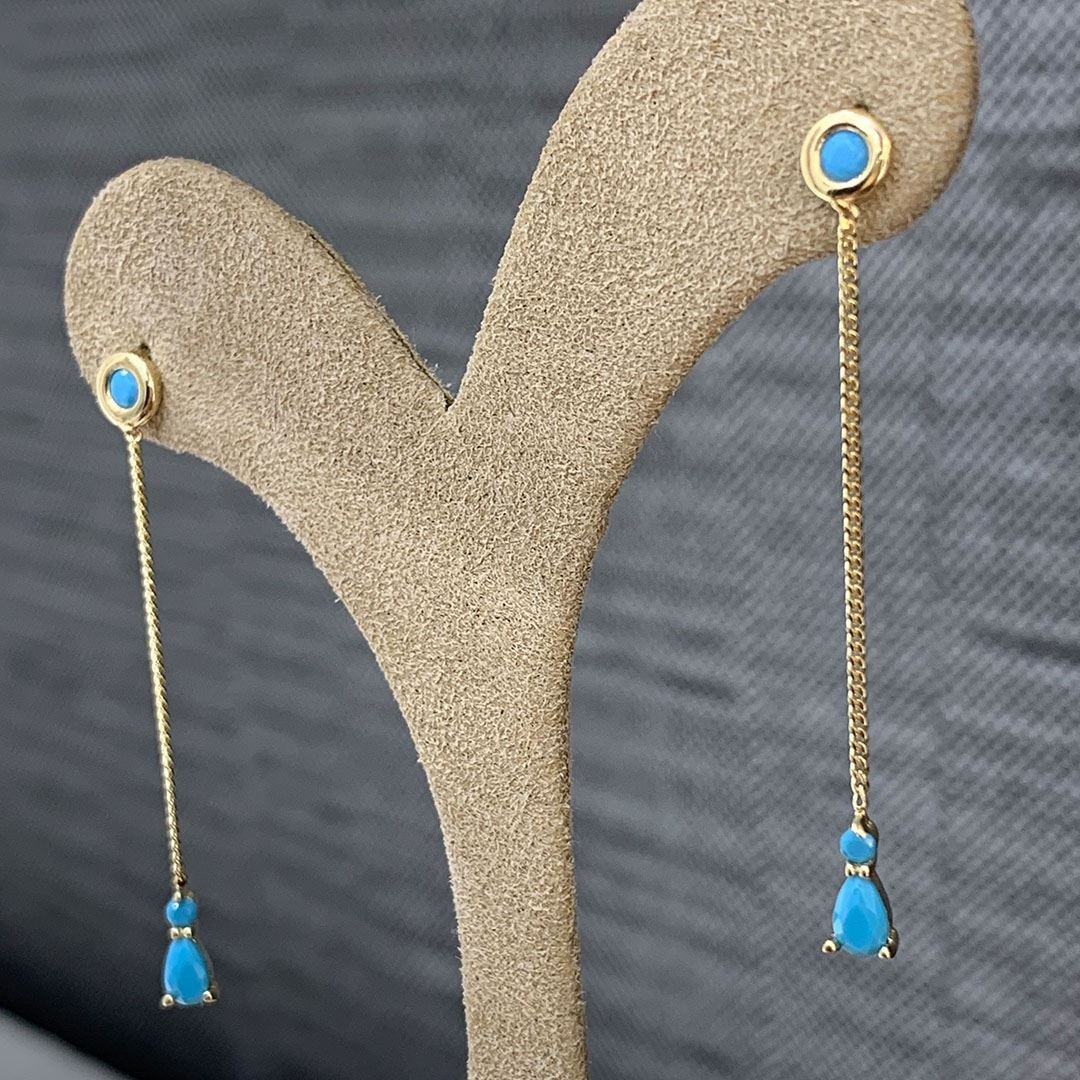 Firuze Taşlı Zincir Küpe Y00456