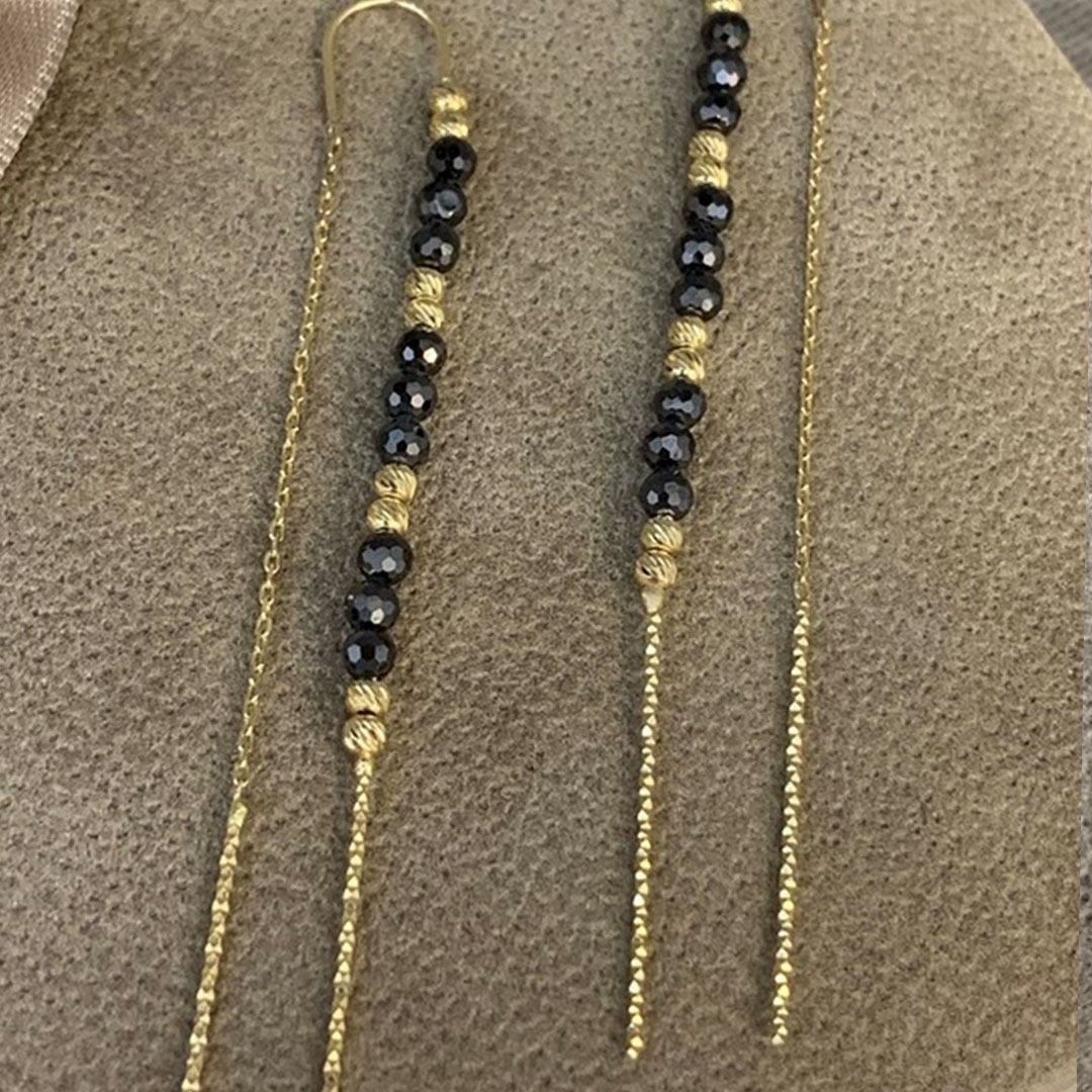 Siyah Taşlı Zincirli Küpe Y00466