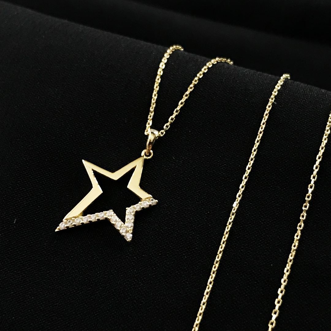 8 Ayar Taşlı Yıldız Kolye 8A0011