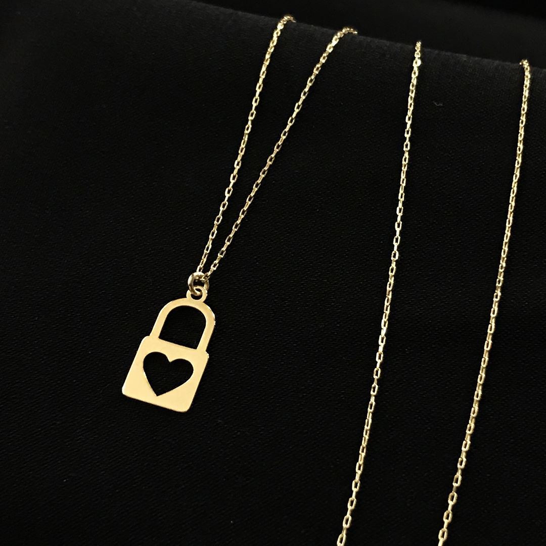 8 Ayar Kilit Kalp Kolye 8A0022