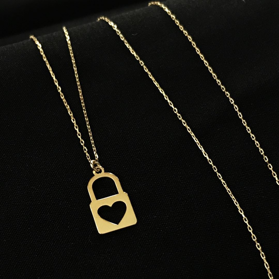 8 Ayar Kilit Kalp Kolye 8A0022