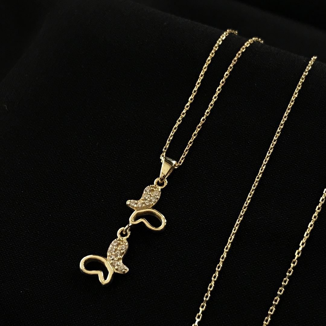 8 Ayar İkili Kelebek Kolye 8A0023