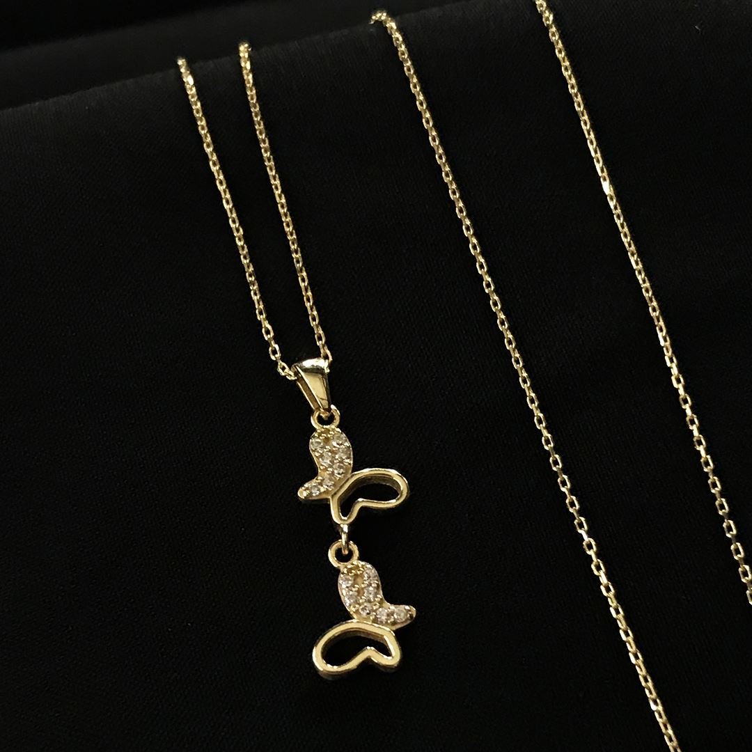 8 Ayar İkili Kelebek Kolye 8A0023