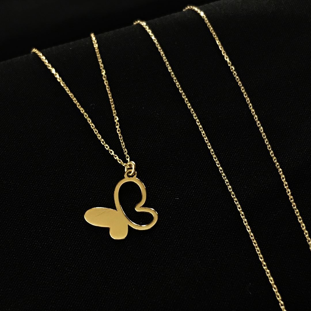 8 Ayar Sade Kelebek Kolye 8A0026