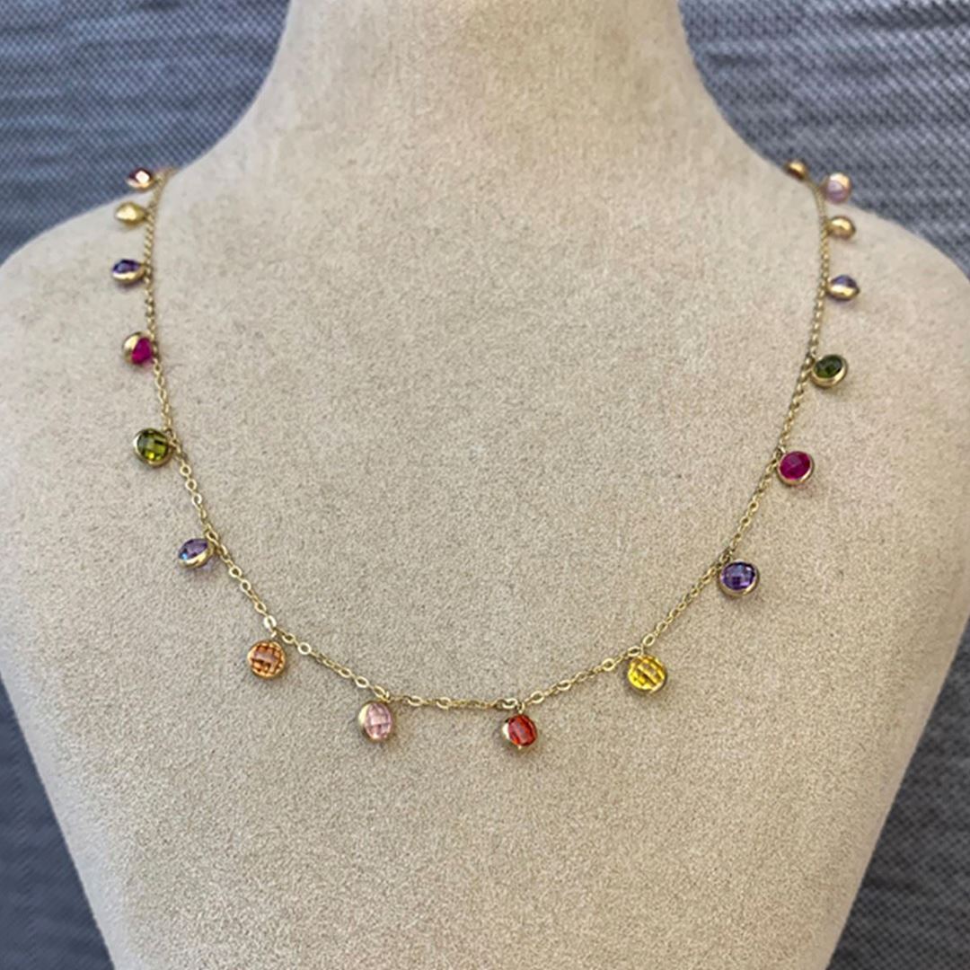 Renkli Taşlı Altın Takı Seti  Y00366